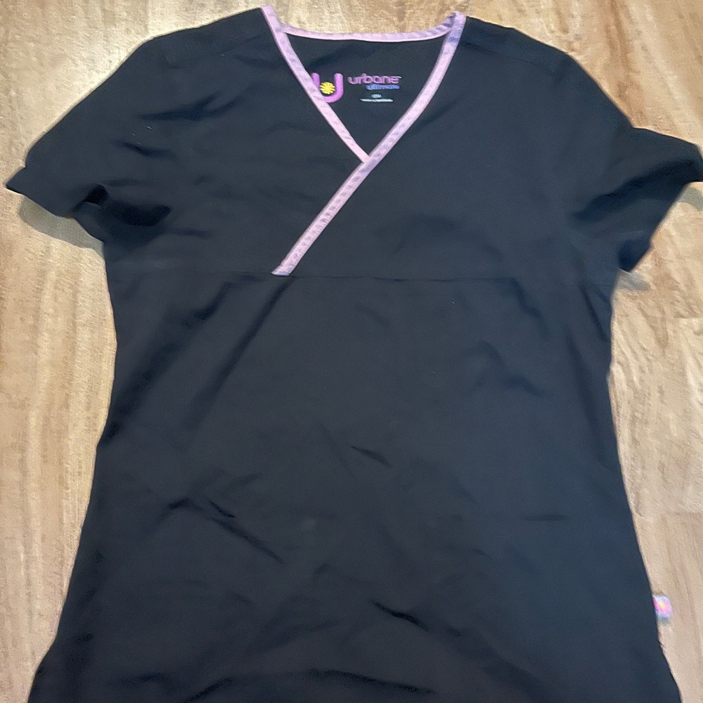 S Urbane cotton black and pink scrub top